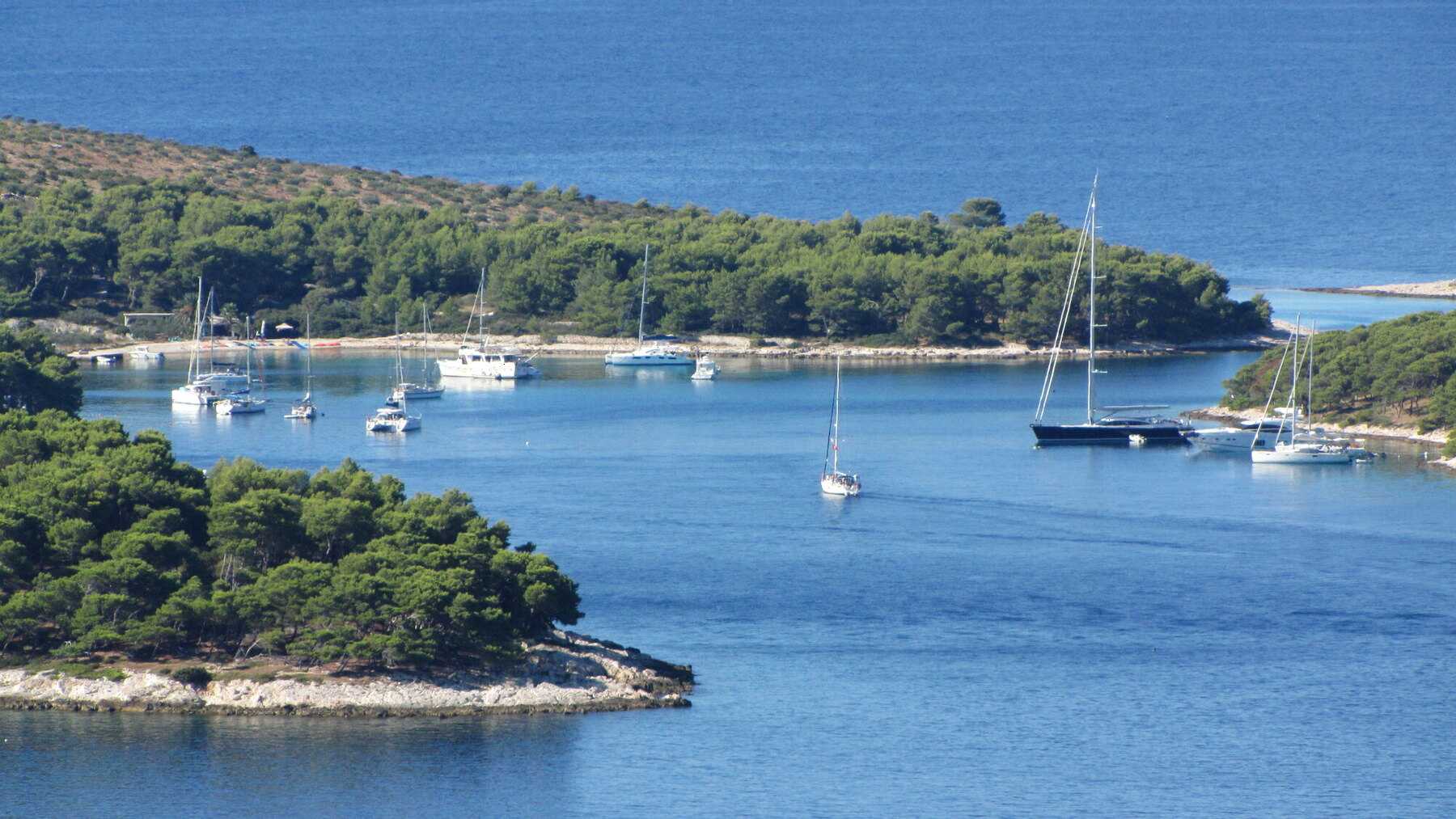Voiliers au mouillage dans la baie de Ždrilca, sur l'île de Marinkovac (îles Pakleni)